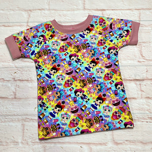 Short sleeve roomy raglan tee - Size Small (12m-3y) - Rainbow Dolls