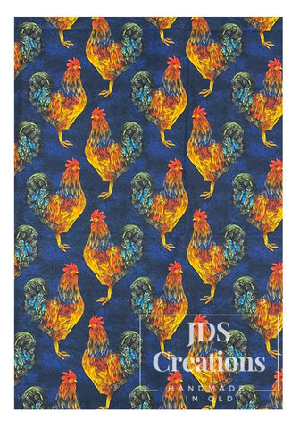 Navy Roosters Teatowel