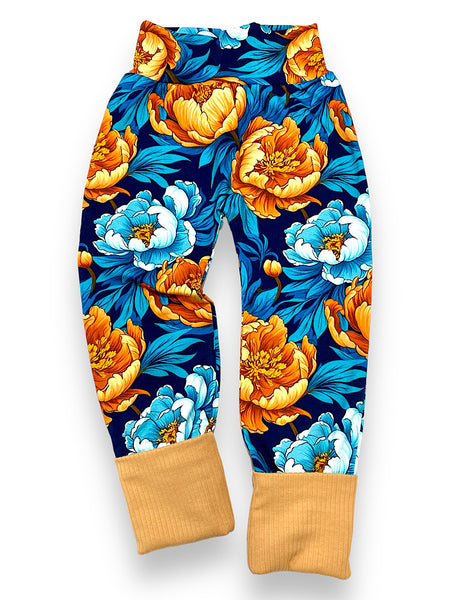 Size Medium (3-6y) GWM Full Length Harems - Orange Floral