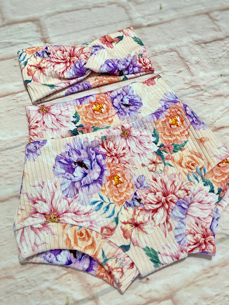Size 18-24m Bummies - Ribbed Floral (free headband)