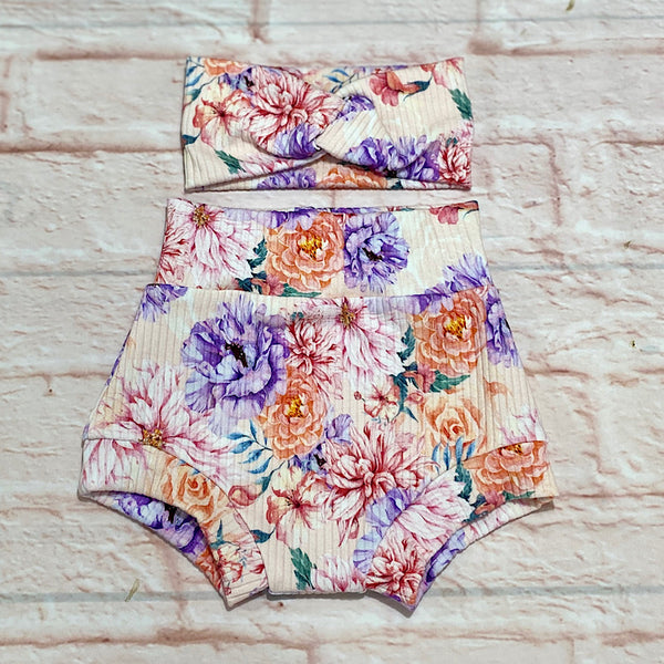 Size 18-24m Bummies - Ribbed Floral (free headband)