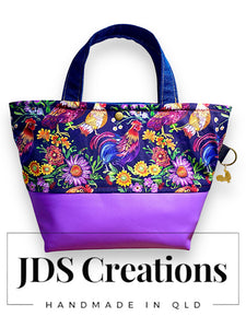 Purple Flower Chickens Handbag