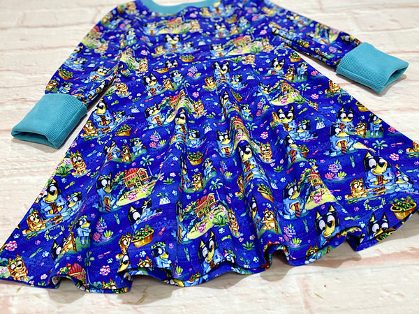 Size Medium (3-6y) GWM Dress - Blue Pups