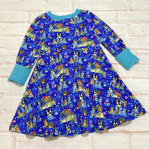 Size Medium (3-6y) GWM Dress - Blue Pups