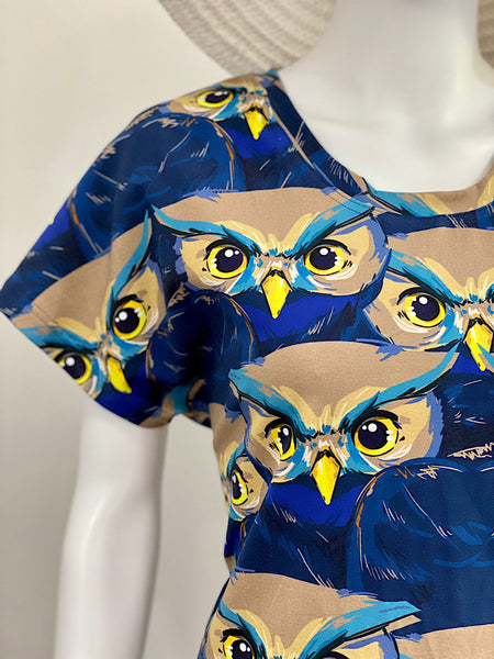 Size Large Ladies Lounge Dress Blue Owls