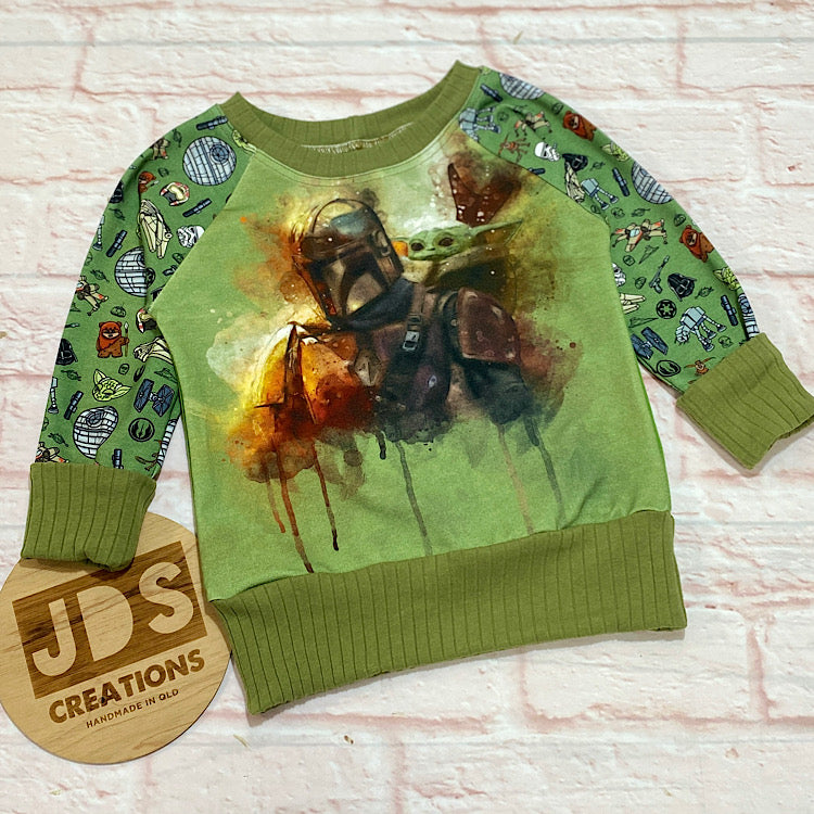 Size Small (12m-3y) Roomy Raglan - Mando and Baby