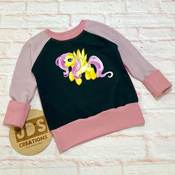 Size Medium (3-6y) Roomy Raglan - Flutter Pony