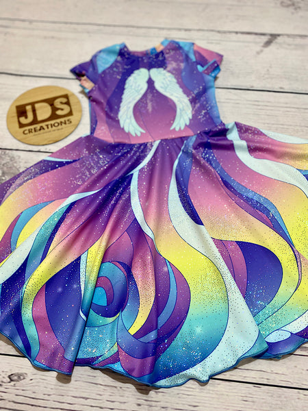 CUSTOM MADE Spandex full circle skater dress - Pastel Blue Unicorn
