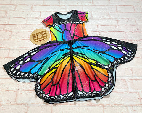 CUSTOM MADE Spandex full circle skater dress - Rainbow Butterfly