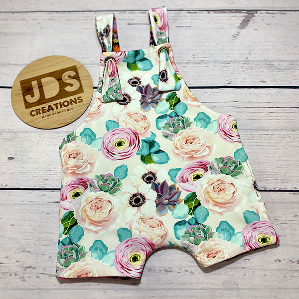 SIZE 12-18m REVERSIBLE Overalls - Floral Piggy